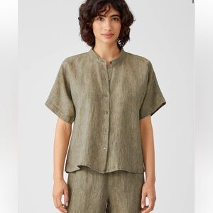 Eileen Fisher Washed Organic Linen  Delave Green Top